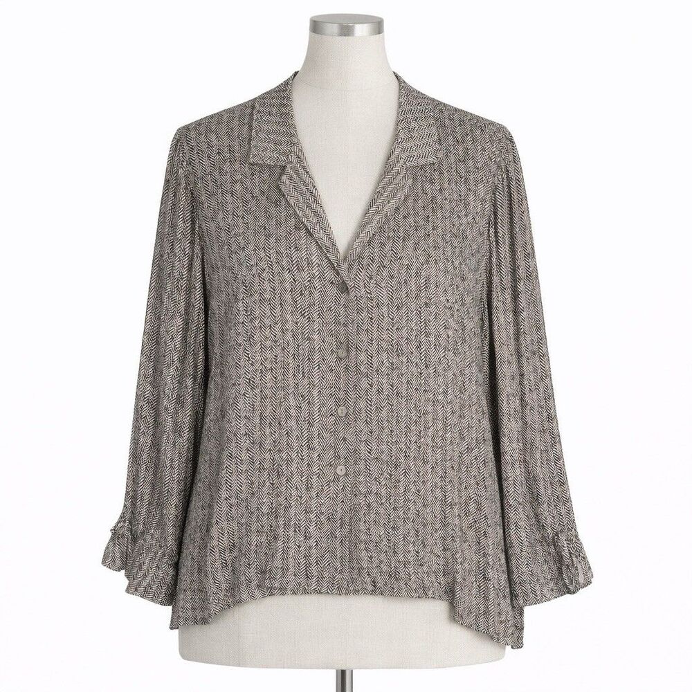 J Jill‎ Large Petite Tie Sleeve Button Down Shirt Minimalist Coastal Classic